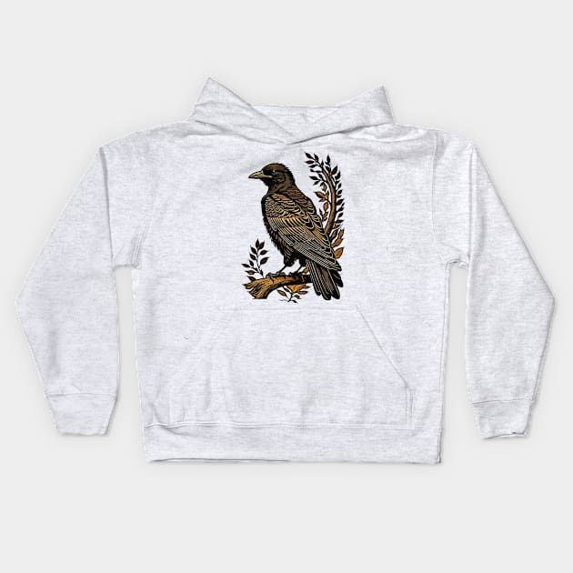 Bird Perched Kids Hoodie by DeathAnarchy